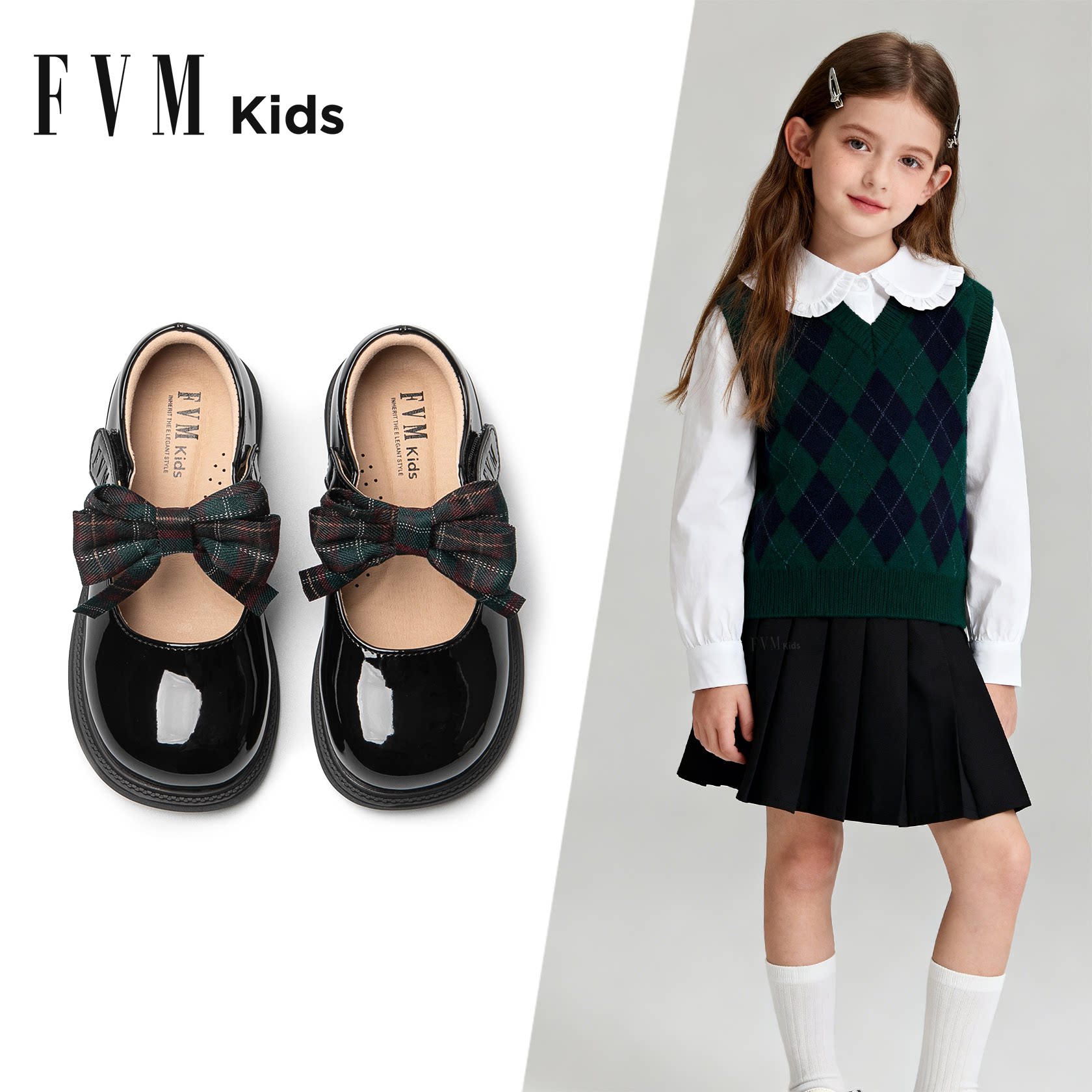 FVM女童鞋子儿童公主小皮鞋2026新款春季玛丽珍女孩黑色软底单鞋