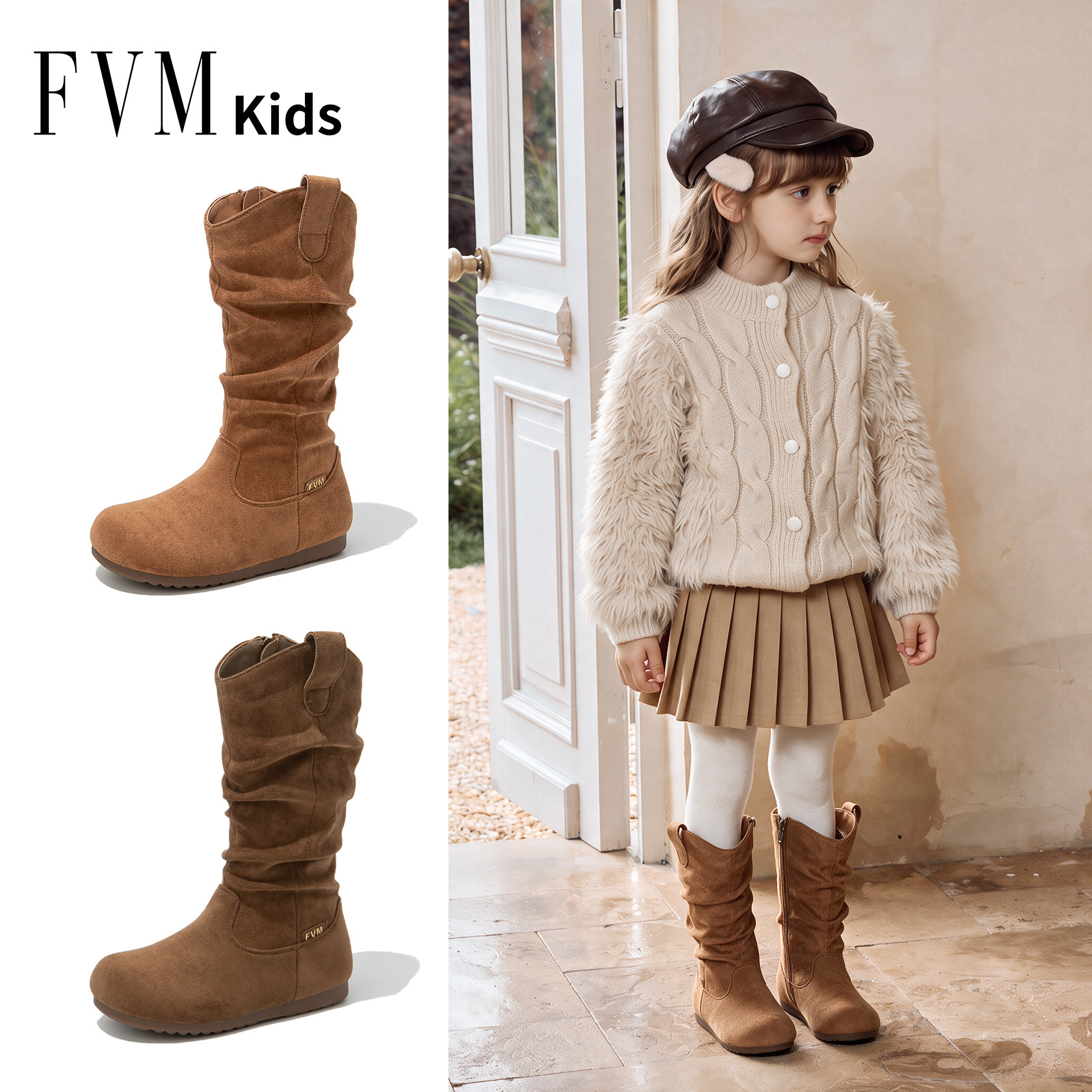 FVM女童马丁长筒长靴子加绒皮靴