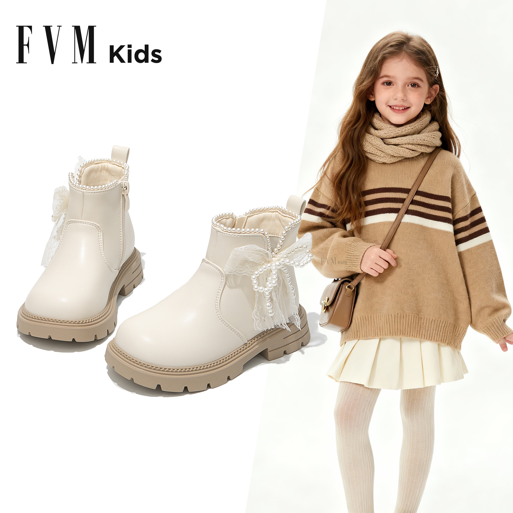 FVM女童鞋子儿童公主马丁短靴子