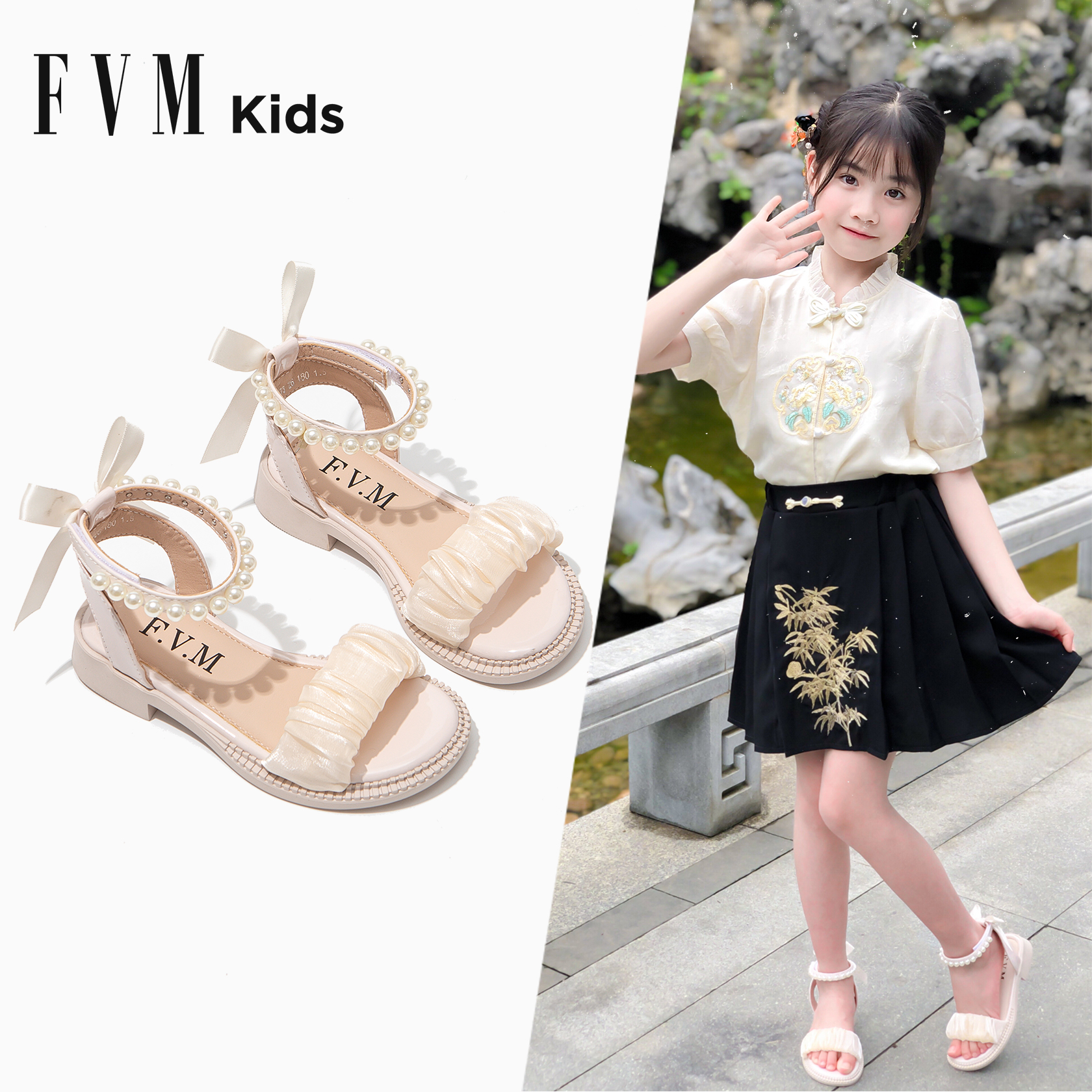FVM女童鞋子儿童公主水晶鞋2025新款夏季夏款小女孩宝宝闪亮软底