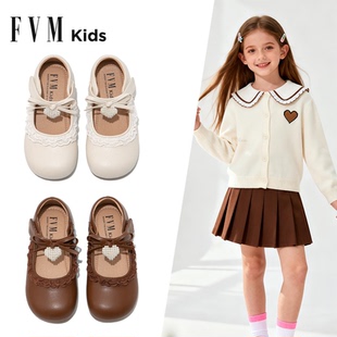 FVM女童鞋子儿童公主小皮鞋2026新款春季大童玛丽珍白色豆豆单鞋