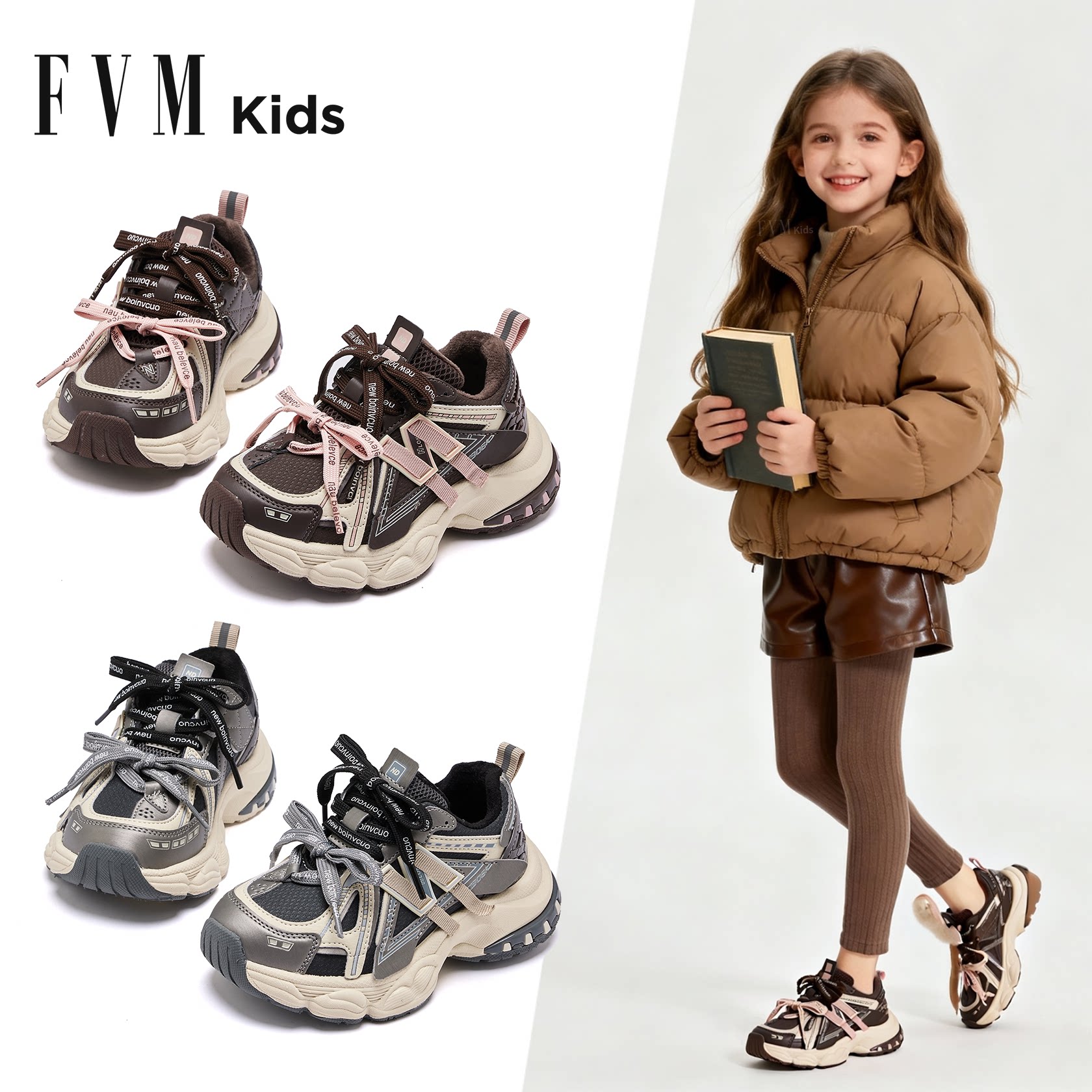 女童鞋子儿童加绒老爹运动鞋2025新款冬季大童二棉冬鞋加厚棉鞋