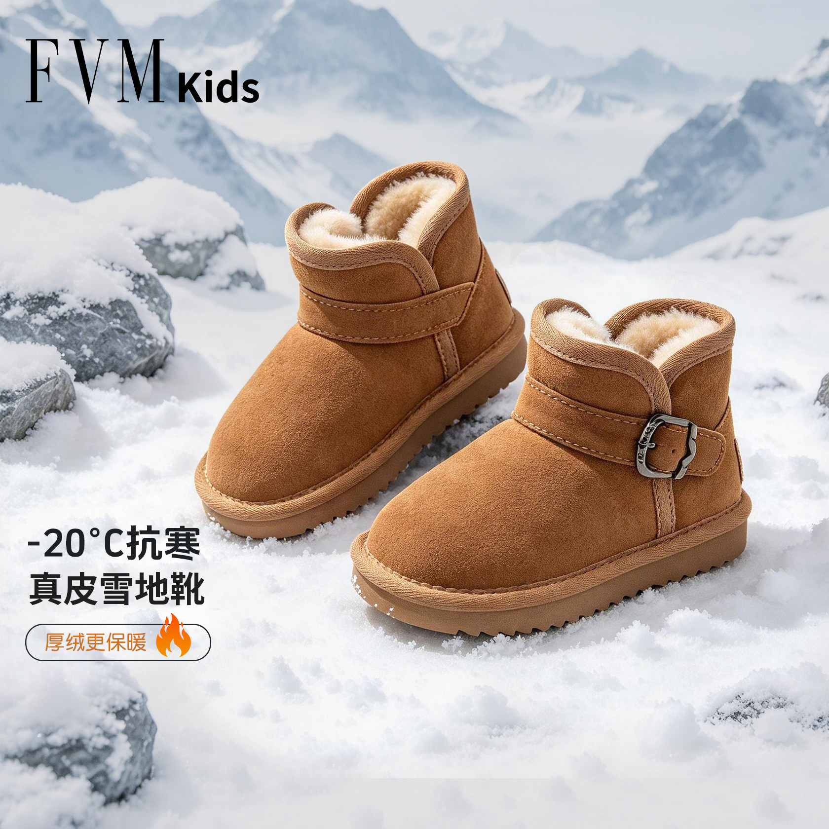 真皮毛一体女童靴子保暖加厚防滑