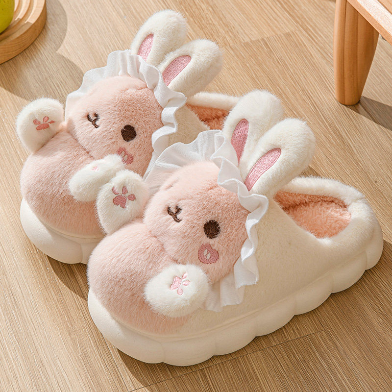 毛绒可爱小兔子棉拖鞋女冬季2025新款加绒保暖室内家居甜美棉拖女