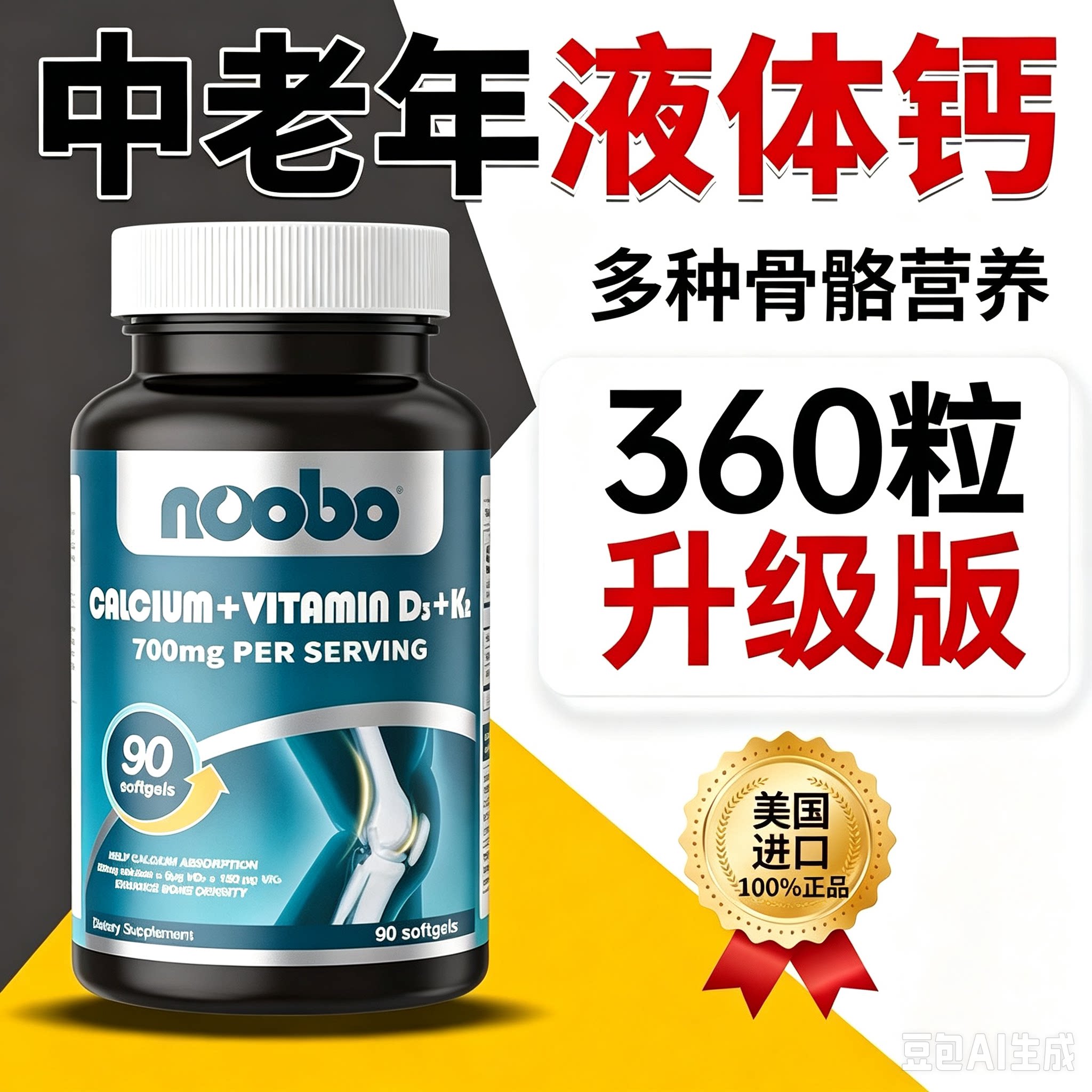 美国K2孕妇液体钙D3柠檬酸钙壮骨中老年青少年维生素钙片