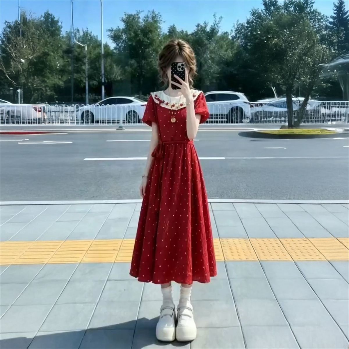 巨好看新款甜美ins风红色