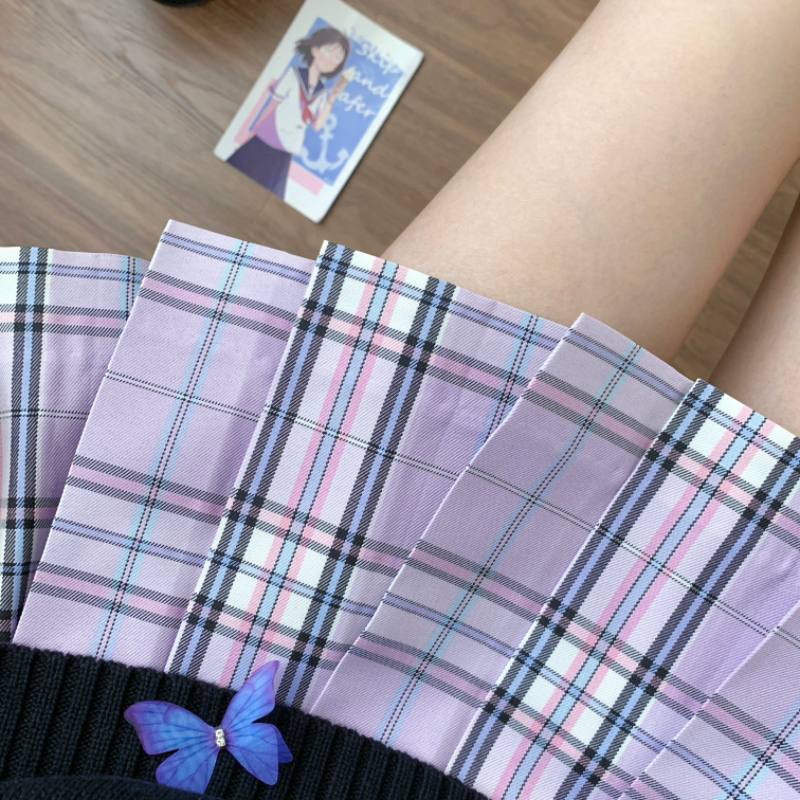 鸢尾信原创jk格裙 日系jk制服百褶裙紫格正版半身学院风短裙女