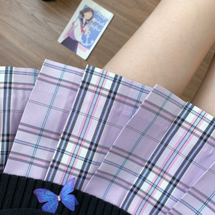 鸢尾信原创jk格裙 半身学院风短裙女 日系jk制服百褶裙紫格正版