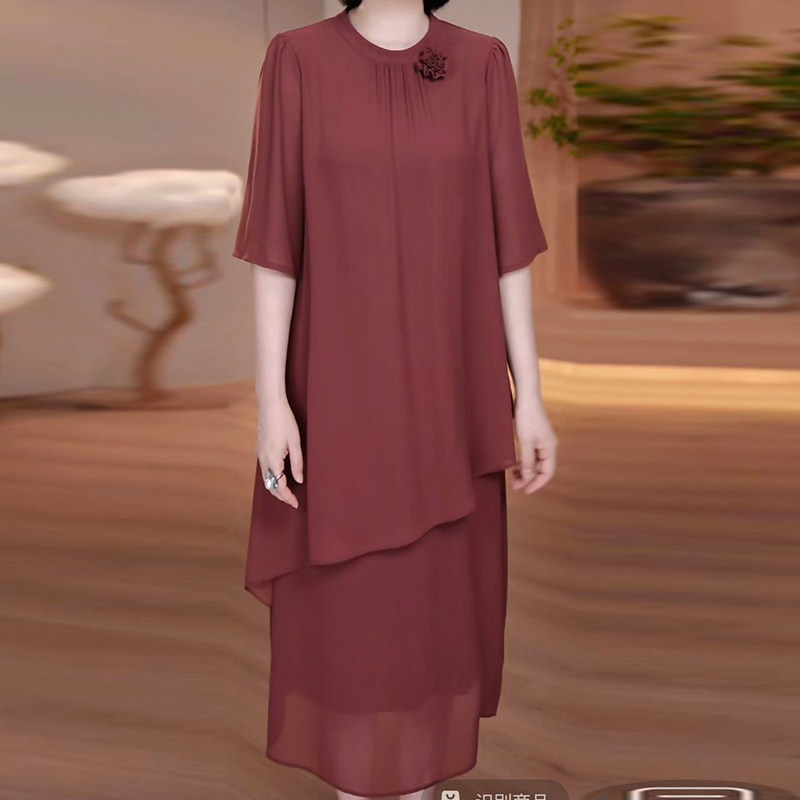 时尚云锦丝连衣裙2026夏季新款大码女装气质遮肉显瘦婚宴礼服裙子