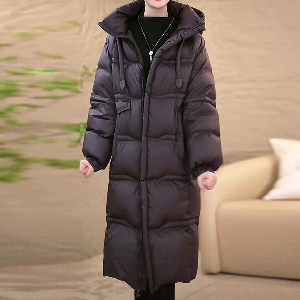 冬季新款加厚保暖中长款羽绒服外套女年轻妈妈装高档过膝鸭绒袄子