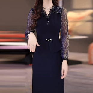 时尚流行POLO领长袖两件套女2026春季新款妈妈洋气通勤阔腿裤套装