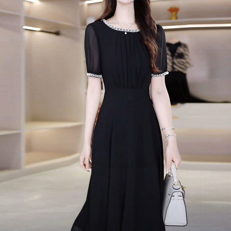 高级冰丽丝简约时尚优雅气质礼服裙2025夏季新款修身显瘦连衣裙女