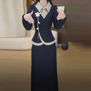 高级雪花绒拼接洋气上衣半身裙2025冬季新款显瘦遮肚子连衣裙套装