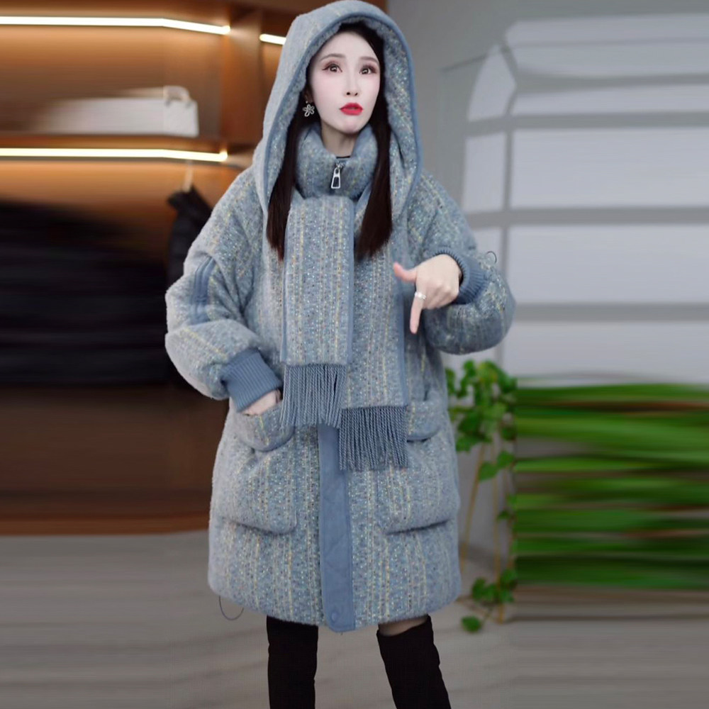 轻奢优雅贵妃绒羽绒服女2025冬季宽松显瘦减龄遮肉中长款保暖外套