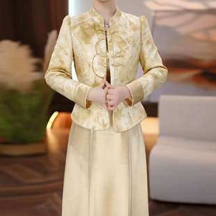 2025冬季新款夹棉棉服两件套外套加连衣裙新中式重工刺绣国风套装