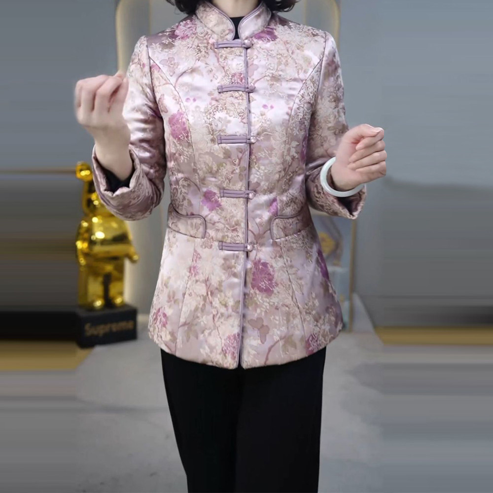 精致名媛印花轻薄棉服女2025年冬季修身显瘦减龄遮肉百搭保暖外套