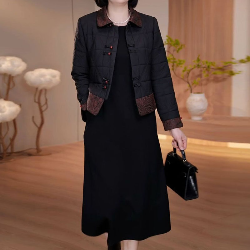 木雅精纺新中式拼接保暖风衣外套2026秋冬新款遮肚子收腰妈妈棉衣