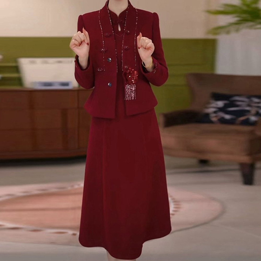 气质贵妃绒夹棉外套搭连衣裙女2025秋冬季修身显瘦遮肚中长款裙子