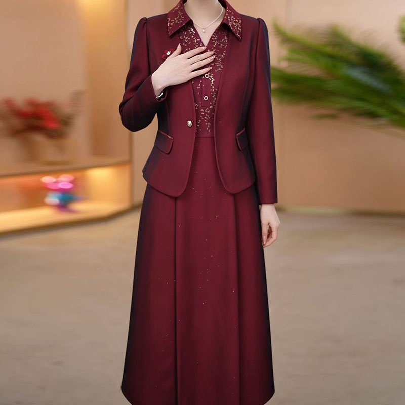 琉璃精纺优雅洋气礼服套装2026秋季新款气质遮肉外套连衣裙两件套