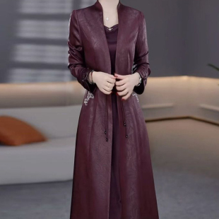 时尚长袖中长款风衣两件套连衣裙女2025春秋新款妈妈高档套装裙子