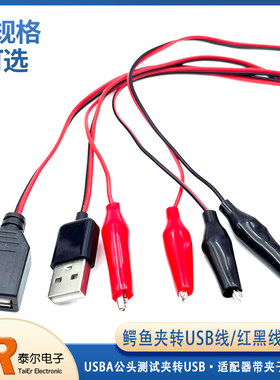 鳄鱼夹转USB线红黑线60cm