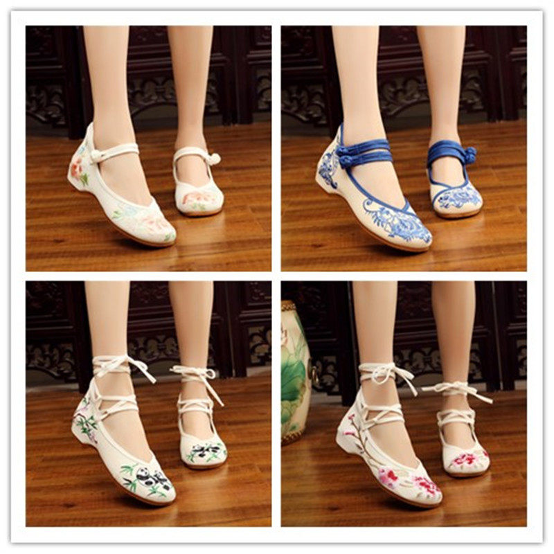 Spring and summer Embroidered shoes Ethnic style The increase in Flat bottom Dancing shoes Old Beijing cloth shoes With slope Antiquity Hanfu Single shoesin the Women's Shoes, Low shoes  category - from Buy2taobao.com to provide professional Taobao agent buy service