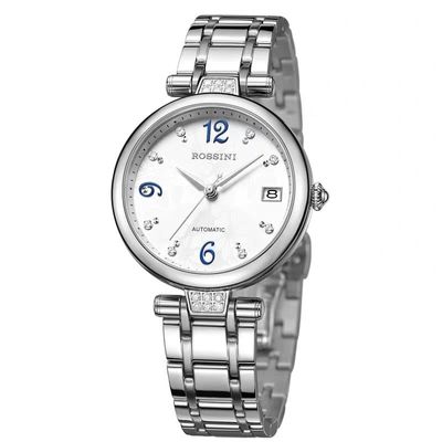 罗西尼手表机械表大表盘女表时尚镶钻钢带腕表防水日历女士表5760