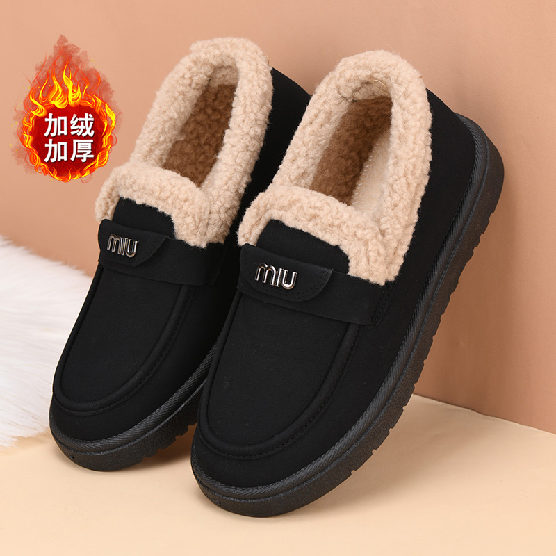 秋冬季新款豆豆鞋女加绒保暖休闲鞋平底懒人鞋毛毛鞋一脚蹬女棉鞋