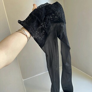 袜蕾丝花边高腰口百搭隐形黑丝袜 西西里深裆无缝0.1d天生丝滑连裤