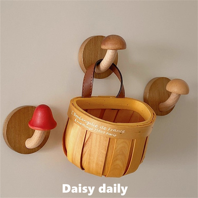 厨房收纳挂篮葱姜蒜收纳筐可爱木质蘑菇挂钩置物架壁挂竹编小篮子