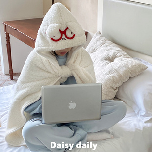 毛毯加绒加厚冬季 办公室午睡可爱小毯子披肩毯毛茸茸兜帽斗篷披风