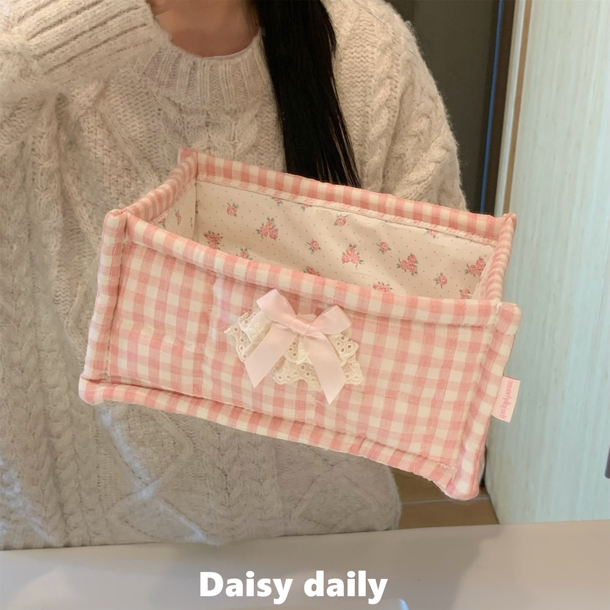 布艺桌面收纳筐韩系小熊ins风可折叠收纳盒杂物化妆品整理盒
