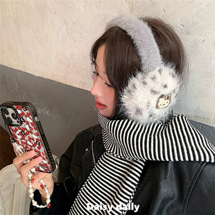 豹纹猫咪毛绒耳罩防寒保暖耳包女冬天骑行防冻耳机式 情侣卡通耳套