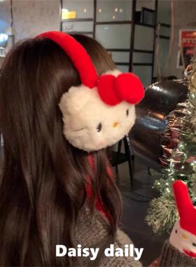 圣诞感pengpengkt蝴蝶结毛绒耳罩冬季加厚高颜值东北防寒耳捂子
