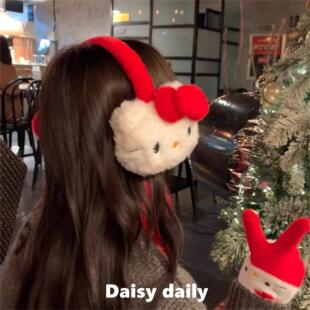 圣诞感pengpengkt蝴蝶结毛绒耳罩冬季加厚高颜值东北防寒耳捂子