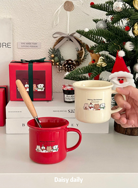 高颜值新年圣诞红复古fun字母陶瓷马克杯卡通耐高温咖啡杯子礼物