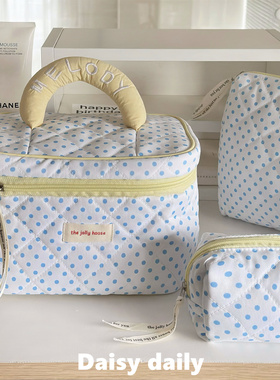 ins风蓝色波点化妆包女便携大容量化妆品刷收纳包旅行洗漱包可爱