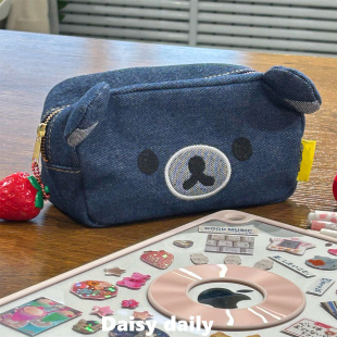 轻松熊牛仔帆布笔袋中古大容量小初高女学生文具铅笔收纳盒收纳包