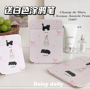 原创雪梨猫咪蝴蝶结折叠镜学生宿舍便携镜子家用化妆镜台式 梳妆镜