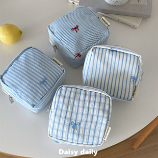 韩系条纹自制豆腐包女便携手拿包可爱姨妈巾收纳包学生随身小包包
