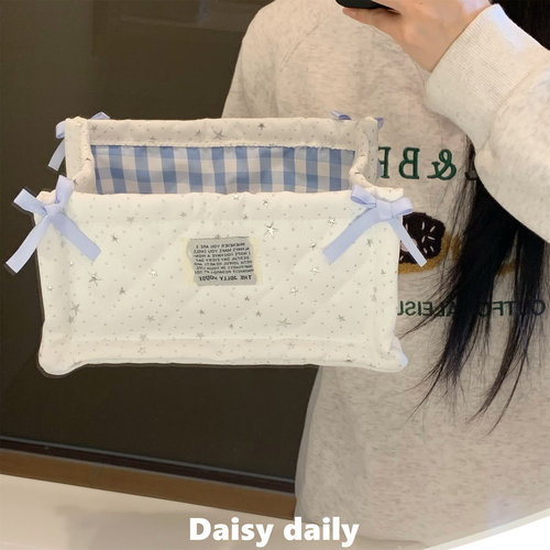 ins风星星波点桌面收纳筐布艺高颜值化妆品收纳盒杂物零食收纳筐