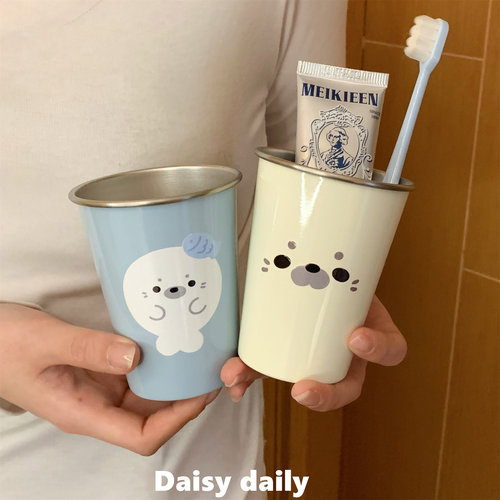 304不锈钢原创卡通海豹洗漱杯简约家用高颜值情侣漱口杯学生刷牙