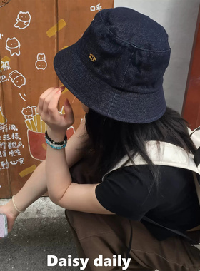 神仙藤井树同款H标渔夫帽女四季可戴牛仔显脸小盆帽百搭遮阳帽子