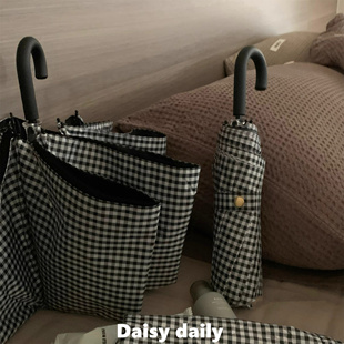 简单点黑白格子~基础格子黑胶雨伞 三折便携防紫外线太阳晴雨伞