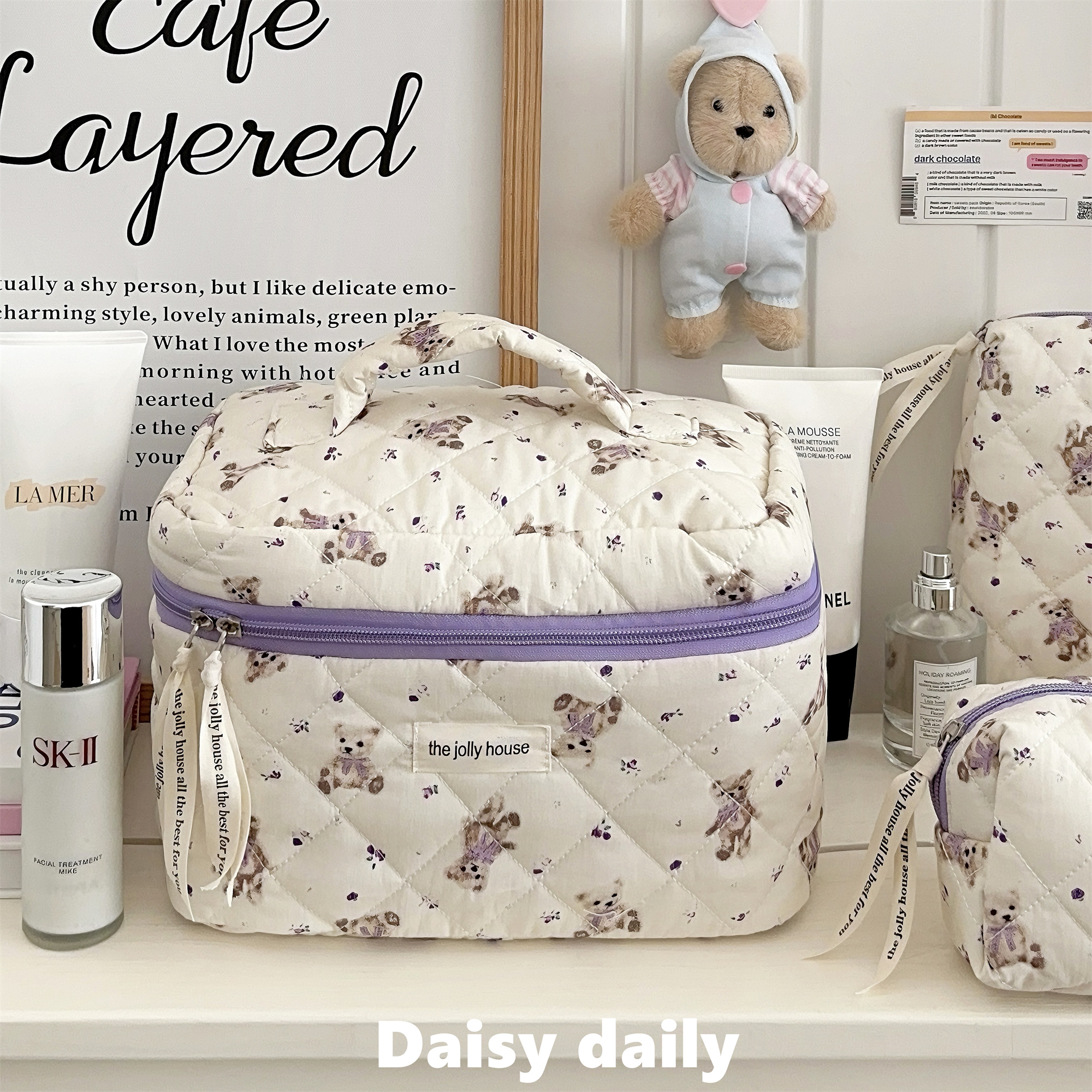 紫色小熊化妆包女2025新款大容量便携式旅行收纳袋化妆品收纳包