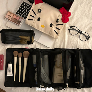 原创蝴蝶结猫咪化妆包大容量便携四合一可拆卸网纱防水旅行洗漱包