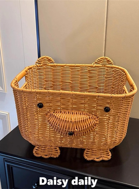 【新家的100个快递】小熊仿藤编收纳筐可爱大容量纯手工家用客厅