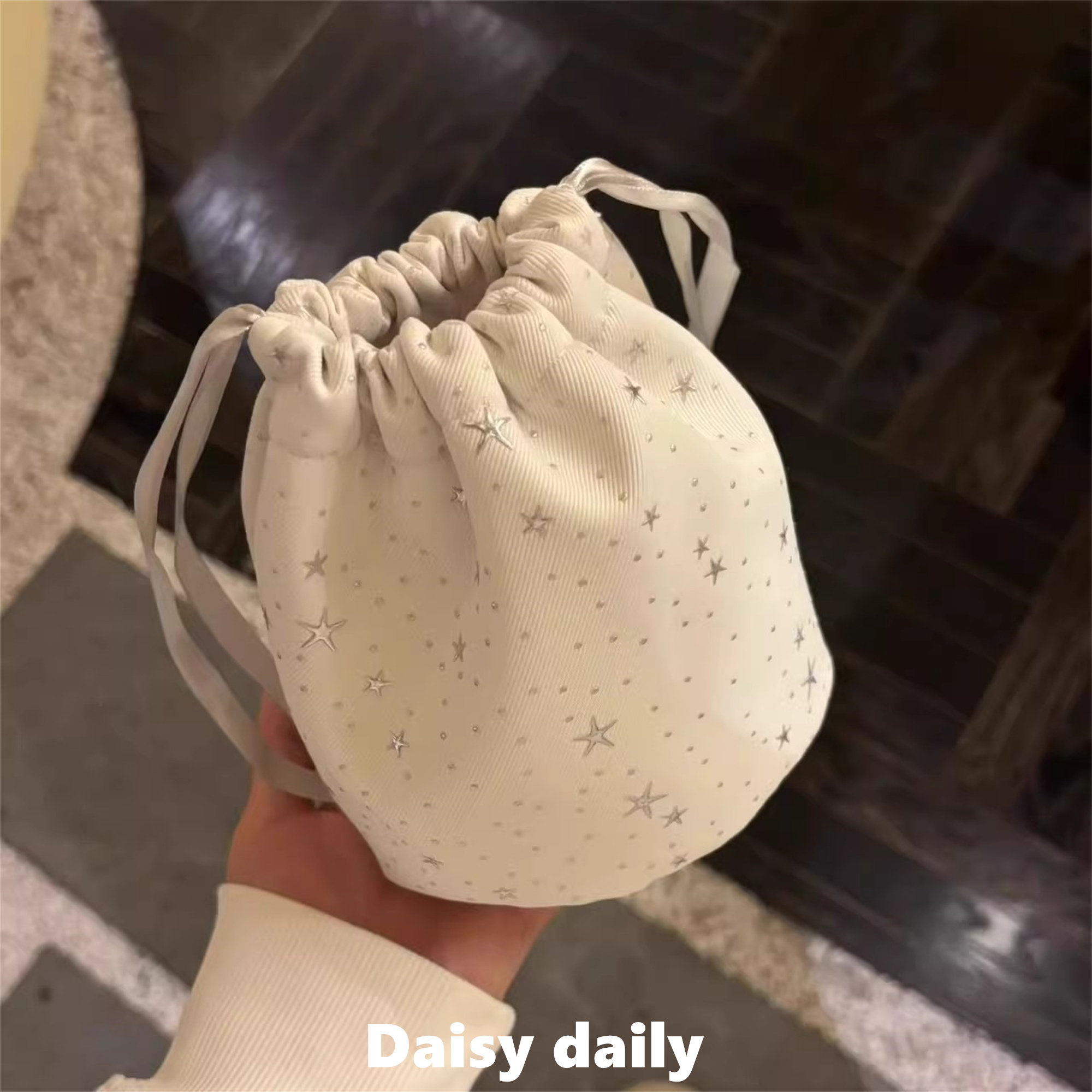 拍立得相机包收纳包韩系星星立体帆布束口袋简约大容量便携化妆包