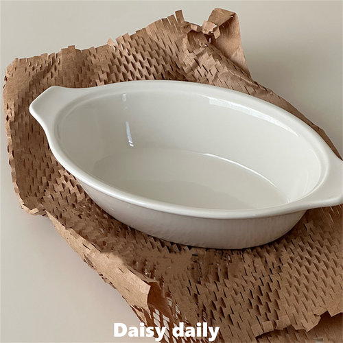 高级感白色陶瓷双耳盘子椭圆形菜盘大号汤碗西餐盘意面盘深盘面碗