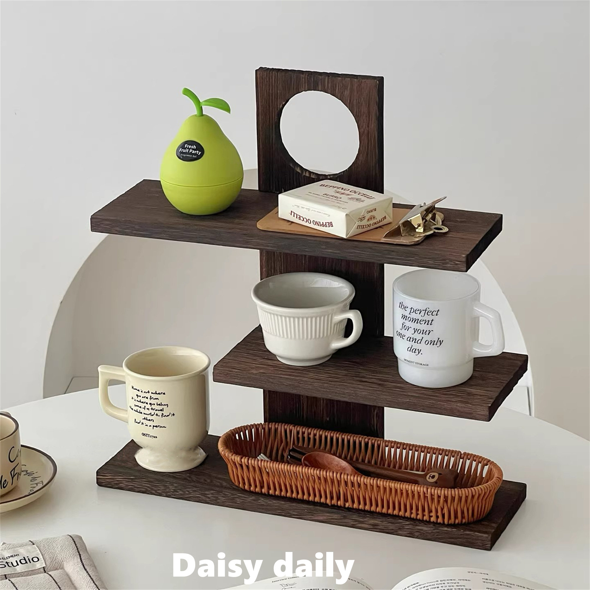 复古实木桌面多层置物架台面香水化妆品护肤品整理收纳架展示架